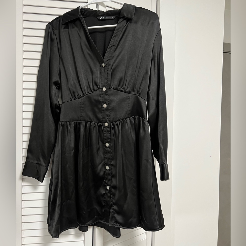 Satin Mini Dress | Black | Size S